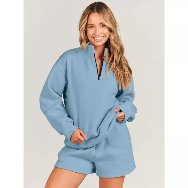 Caracilia Women’s 2 Piece Outfits Sweatsuit Oversized Half Zip Sweatshirt and Shorts Matching Lounge Set Fall Tracksuits
