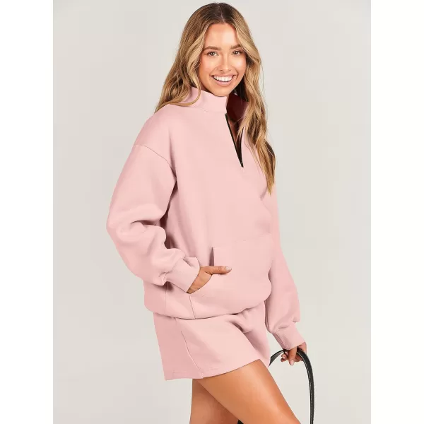 Caracilia Women’s 2 Piece Outfits Sweatsuit Oversized Half Zip Sweatshirt and Shorts Matching Lounge Set Fall Tracksuits