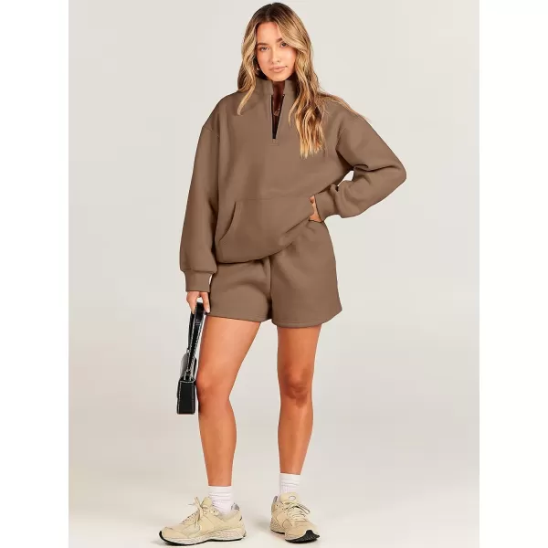 Caracilia Women’s 2 Piece Outfits Sweatsuit Oversized Half Zip Sweatshirt and Shorts Matching Lounge Set Fall Tracksuits