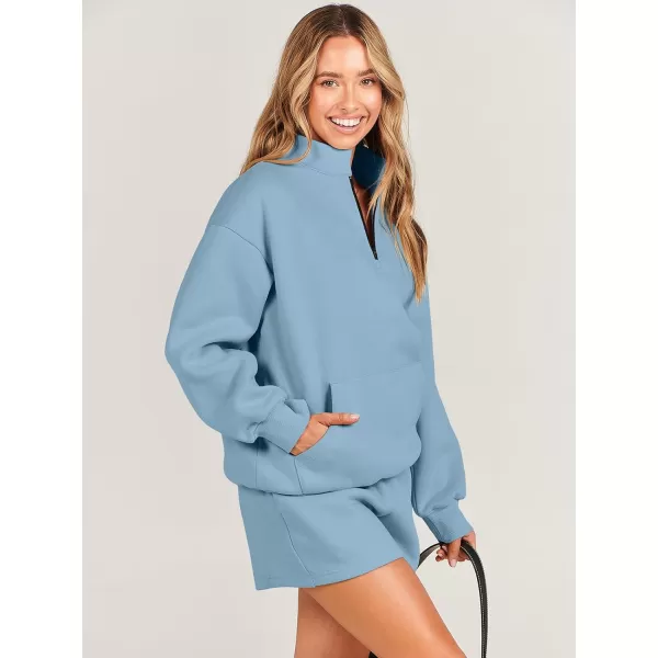 Caracilia Women’s 2 Piece Outfits Sweatsuit Oversized Half Zip Sweatshirt and Shorts Matching Lounge Set Fall Tracksuits