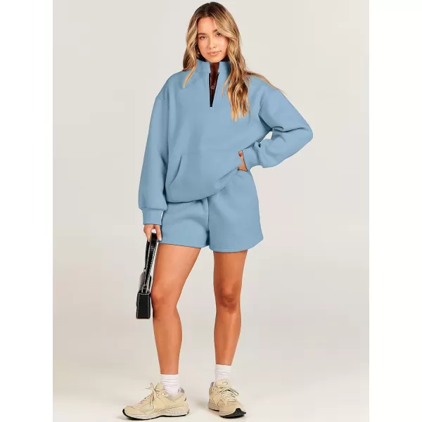 Caracilia Women’s 2 Piece Outfits Sweatsuit Oversized Half Zip Sweatshirt and Shorts Matching Lounge Set Fall Tracksuits