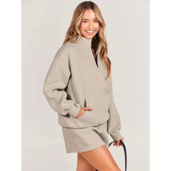Caracilia Women’s 2 Piece Outfits Sweatsuit Oversized Half Zip Sweatshirt and Shorts Matching Lounge Set Fall Tracksuits