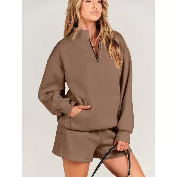 Caracilia Women’s 2 Piece Outfits Sweatsuit Oversized Half Zip Sweatshirt and Shorts Matching Lounge Set Fall Tracksuits