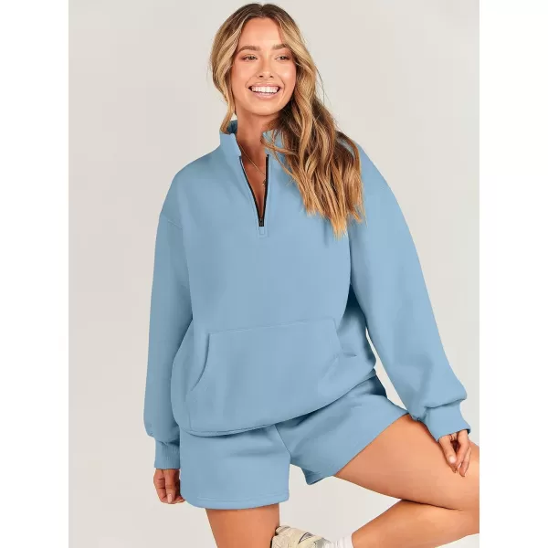 Caracilia Women’s 2 Piece Outfits Sweatsuit Oversized Half Zip Sweatshirt and Shorts Matching Lounge Set Fall Tracksuits