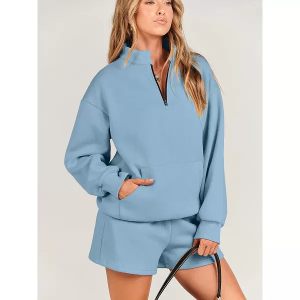 Caracilia Women’s 2 Piece Outfits Sweatsuit Oversized Half Zip Sweatshirt and Shorts Matching Lounge Set Fall Tracksuits