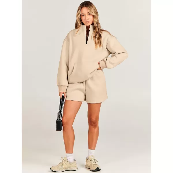 Caracilia Women’s 2 Piece Outfits Sweatsuit Oversized Half Zip Sweatshirt and Shorts Matching Lounge Set Fall Tracksuits