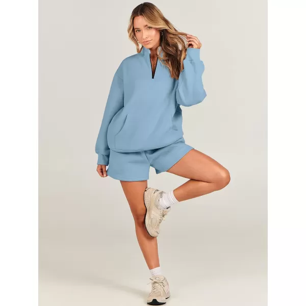 Caracilia Women’s 2 Piece Outfits Sweatsuit Oversized Half Zip Sweatshirt and Shorts Matching Lounge Set Fall Tracksuits