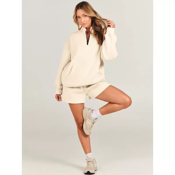 Caracilia Women’s 2 Piece Outfits Sweatsuit Oversized Half Zip Sweatshirt and Shorts Matching Lounge Set Fall Tracksuits