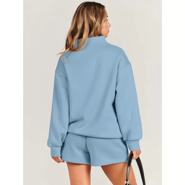 Caracilia Women’s 2 Piece Outfits Sweatsuit Oversized Half Zip Sweatshirt and Shorts Matching Lounge Set Fall Tracksuits