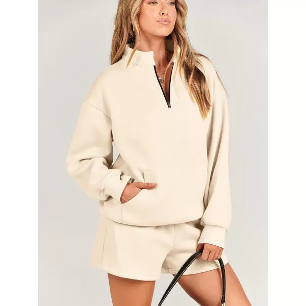 Caracilia Women’s 2 Piece Outfits Sweatsuit Oversized Half Zip Sweatshirt and Shorts Matching Lounge Set Fall Tracksuits