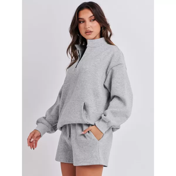 Caracilia Women’s 2 Piece Outfits Sweatsuit Oversized Half Zip Sweatshirt and Shorts Matching Lounge Set Fall Tracksuits