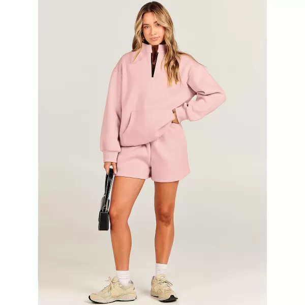 Caracilia Women’s 2 Piece Outfits Sweatsuit Oversized Half Zip Sweatshirt and Shorts Matching Lounge Set Fall Tracksuits