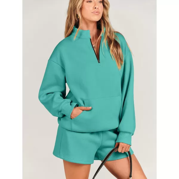 Caracilia Women’s 2 Piece Outfits Sweatsuit Oversized Half Zip Sweatshirt and Shorts Matching Lounge Set Fall Tracksuits
