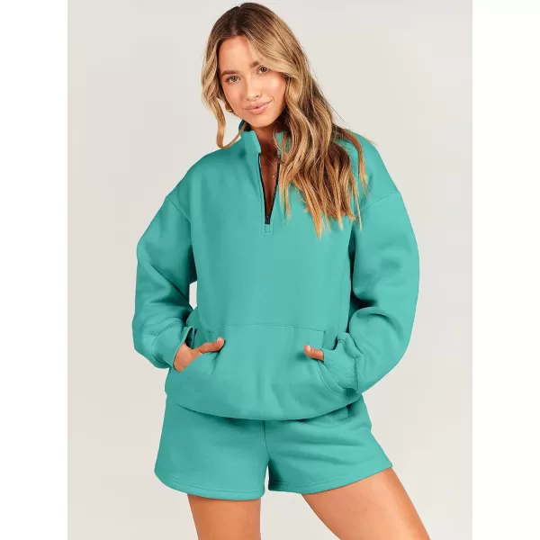 Caracilia Women’s 2 Piece Outfits Sweatsuit Oversized Half Zip Sweatshirt and Shorts Matching Lounge Set Fall Tracksuits