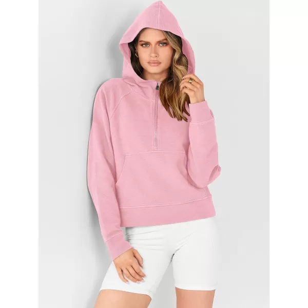 Caracilia Womens Hoodies Long Sleeve Half Zip Fleece Oversized Crop Pullover Sweatshirts with Pockets Thumb Hole