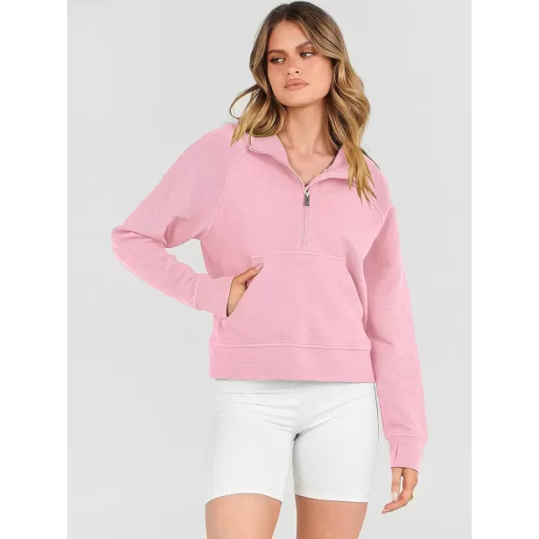 Caracilia Womens Hoodies Long Sleeve Half Zip Fleece Oversized Crop Pullover Sweatshirts with Pockets Thumb Hole
