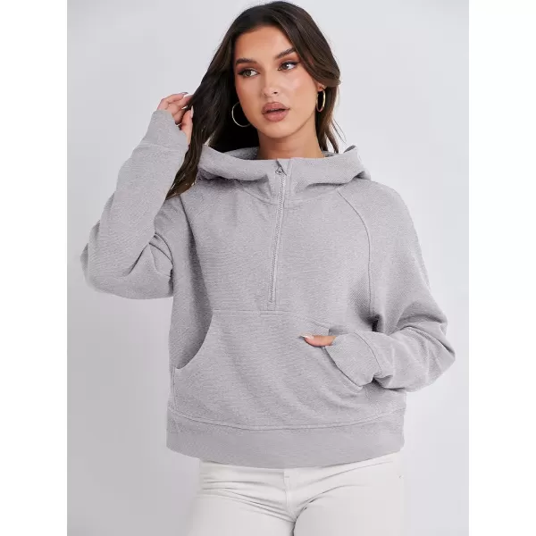 Caracilia Womens Hoodies Long Sleeve Half Zip Fleece Oversized Crop Pullover Sweatshirts with Pockets Thumb Hole
