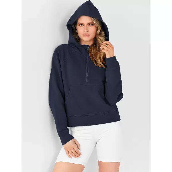 Caracilia Womens Hoodies Long Sleeve Half Zip Fleece Oversized Crop Pullover Sweatshirts with Pockets Thumb Hole