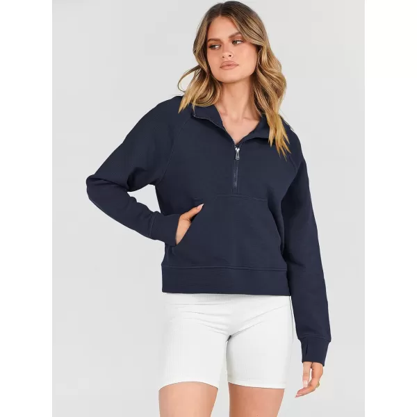 Caracilia Womens Hoodies Long Sleeve Half Zip Fleece Oversized Crop Pullover Sweatshirts with Pockets Thumb Hole