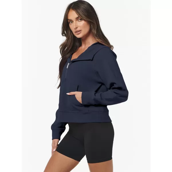 Caracilia Womens Hoodies Long Sleeve Half Zip Fleece Oversized Crop Pullover Sweatshirts with Pockets Thumb Hole
