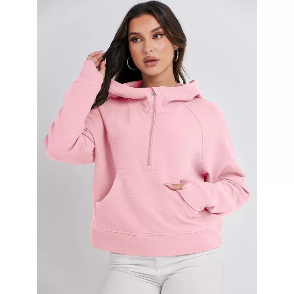 Caracilia Womens Hoodies Long Sleeve Half Zip Fleece Oversized Crop Pullover Sweatshirts with Pockets Thumb Hole