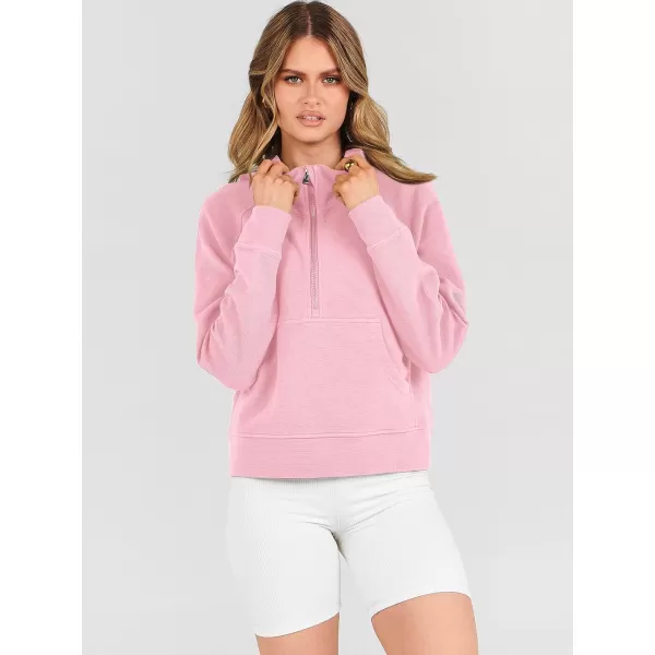Caracilia Womens Hoodies Long Sleeve Half Zip Fleece Oversized Crop Pullover Sweatshirts with Pockets Thumb Hole