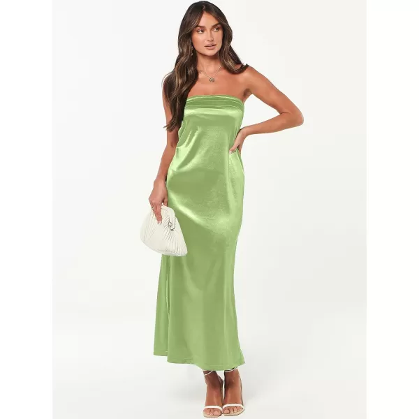 Caracilia Womens Satin Tube Sexy Backless Cut Out Formal Wedding Guest Evening Party Maxi Dresses