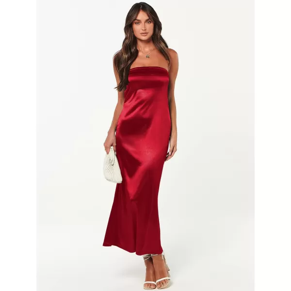 Caracilia Womens Satin Tube Sexy Backless Cut Out Formal Wedding Guest Evening Party Maxi Dresses