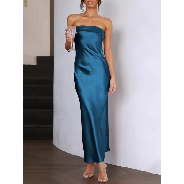Caracilia Womens Satin Tube Sexy Backless Cut Out Formal Wedding Guest Evening Party Maxi Dresses