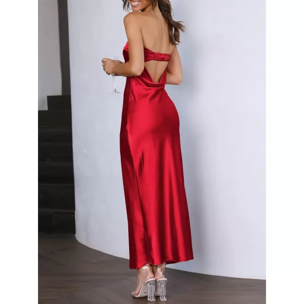 Caracilia Womens Satin Tube Sexy Backless Cut Out Formal Wedding Guest Evening Party Maxi Dresses