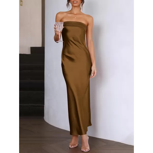 Caracilia Womens Satin Tube Sexy Backless Cut Out Formal Wedding Guest Evening Party Maxi Dresses