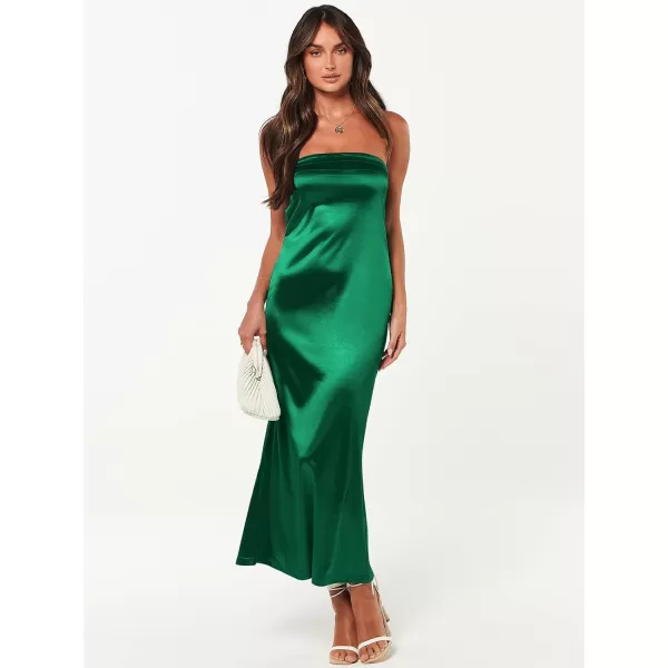 Caracilia Womens Satin Tube Sexy Backless Cut Out Formal Wedding Guest Evening Party Maxi Dresses