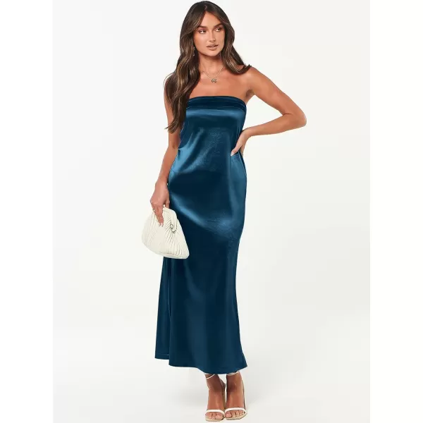 Caracilia Womens Satin Tube Sexy Backless Cut Out Formal Wedding Guest Evening Party Maxi Dresses