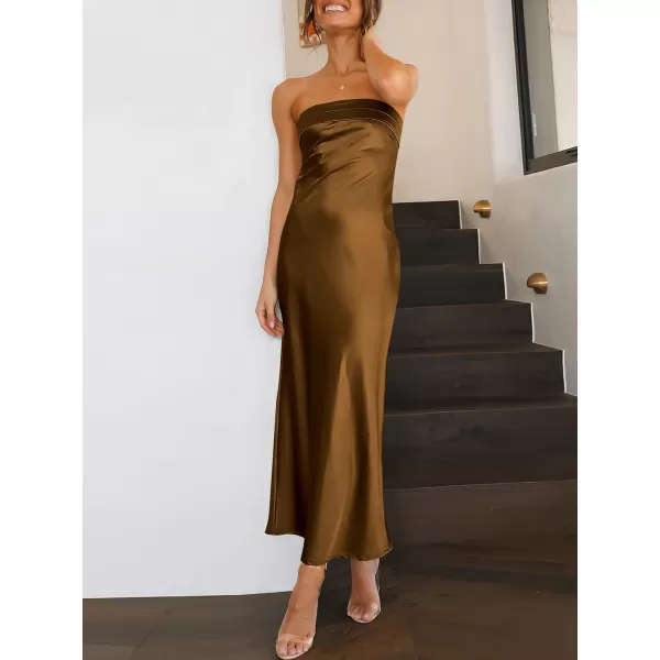 Caracilia Womens Satin Tube Sexy Backless Cut Out Formal Wedding Guest Evening Party Maxi Dresses