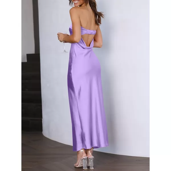 Caracilia Womens Satin Tube Sexy Backless Cut Out Formal Wedding Guest Evening Party Maxi Dresses