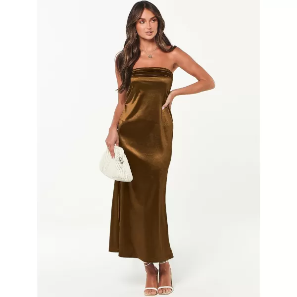 Caracilia Womens Satin Tube Sexy Backless Cut Out Formal Wedding Guest Evening Party Maxi Dresses