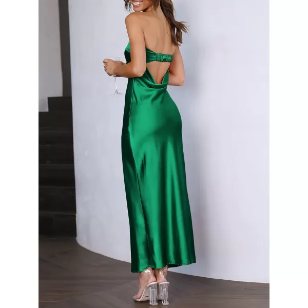 Caracilia Womens Satin Tube Sexy Backless Cut Out Formal Wedding Guest Evening Party Maxi Dresses