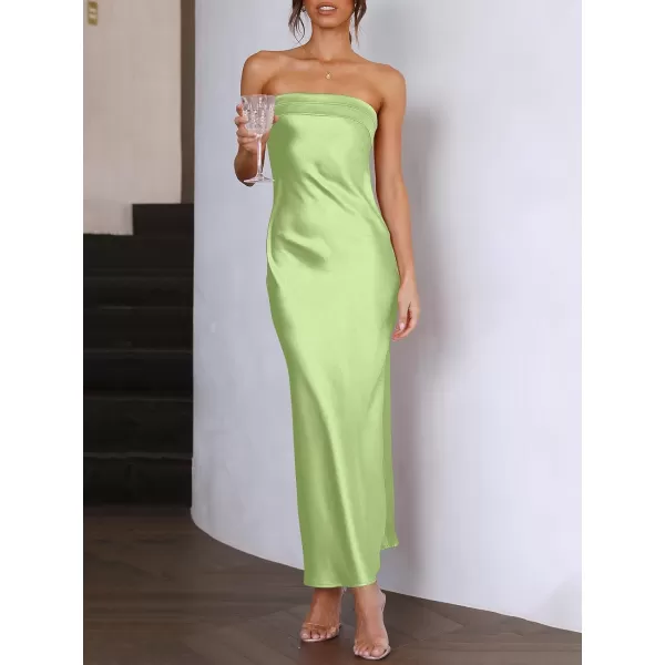 Caracilia Womens Satin Tube Sexy Backless Cut Out Formal Wedding Guest Evening Party Maxi Dresses