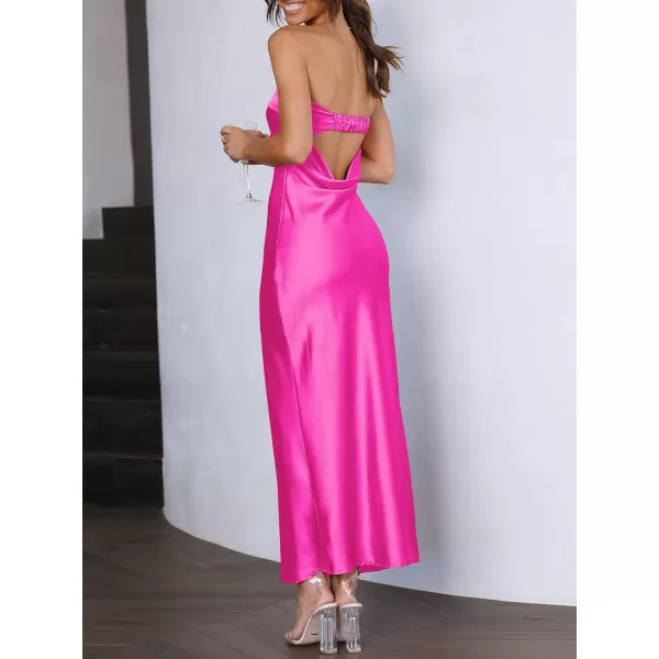 Caracilia Womens Satin Tube Sexy Backless Cut Out Formal Wedding Guest Evening Party Maxi Dresses