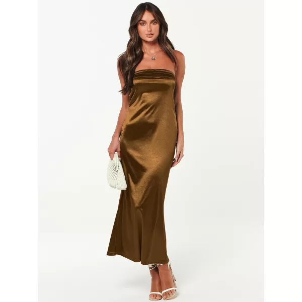 Caracilia Womens Satin Tube Sexy Backless Cut Out Formal Wedding Guest Evening Party Maxi Dresses
