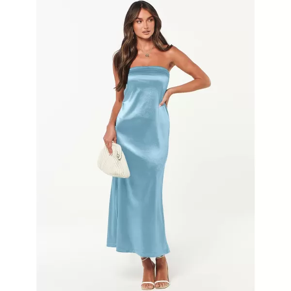 Caracilia Womens Satin Tube Sexy Backless Cut Out Formal Wedding Guest Evening Party Maxi Dresses