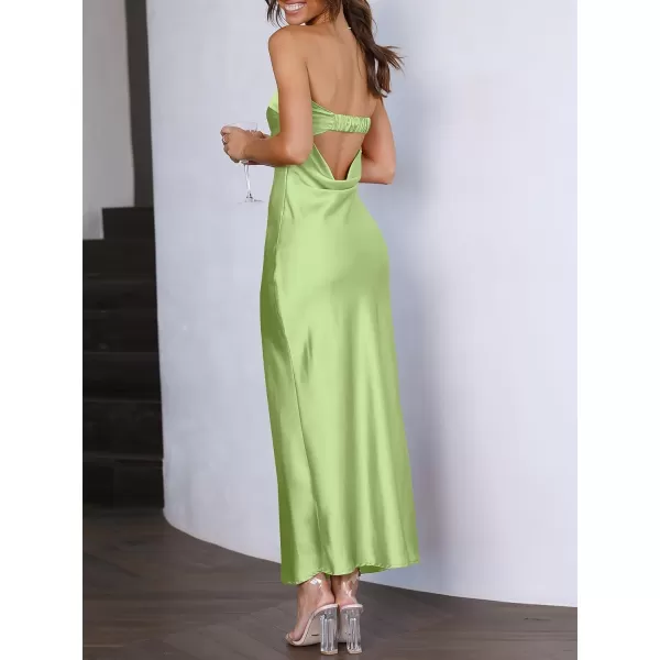 Caracilia Womens Satin Tube Sexy Backless Cut Out Formal Wedding Guest Evening Party Maxi Dresses