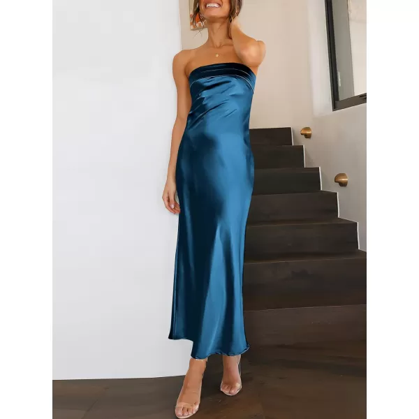 Caracilia Womens Satin Tube Sexy Backless Cut Out Formal Wedding Guest Evening Party Maxi Dresses
