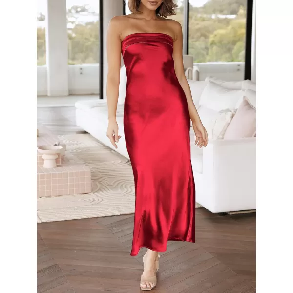 Caracilia Womens Satin Tube Sexy Backless Cut Out Formal Wedding Guest Evening Party Maxi Dresses