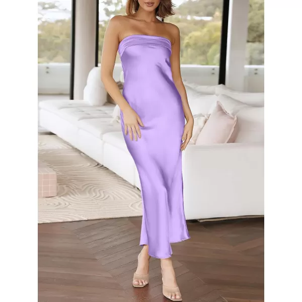 Caracilia Womens Satin Tube Sexy Backless Cut Out Formal Wedding Guest Evening Party Maxi Dresses