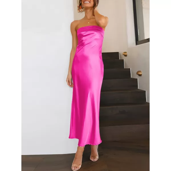 Caracilia Womens Satin Tube Sexy Backless Cut Out Formal Wedding Guest Evening Party Maxi Dresses