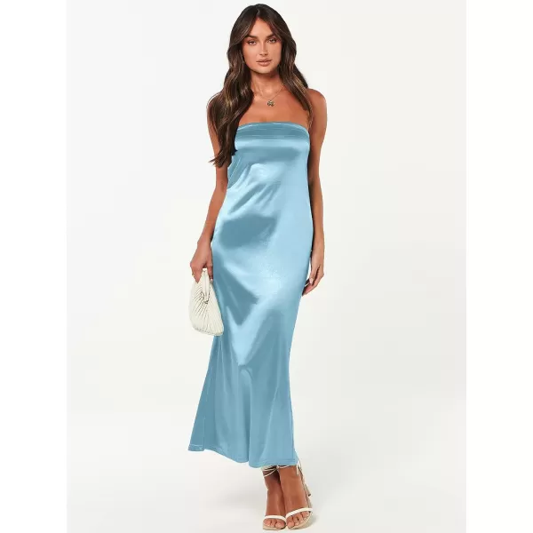Caracilia Womens Satin Tube Sexy Backless Cut Out Formal Wedding Guest Evening Party Maxi Dresses