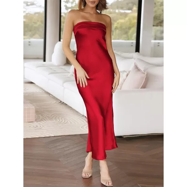 Caracilia Womens Satin Tube Sexy Backless Cut Out Formal Wedding Guest Evening Party Maxi Dresses