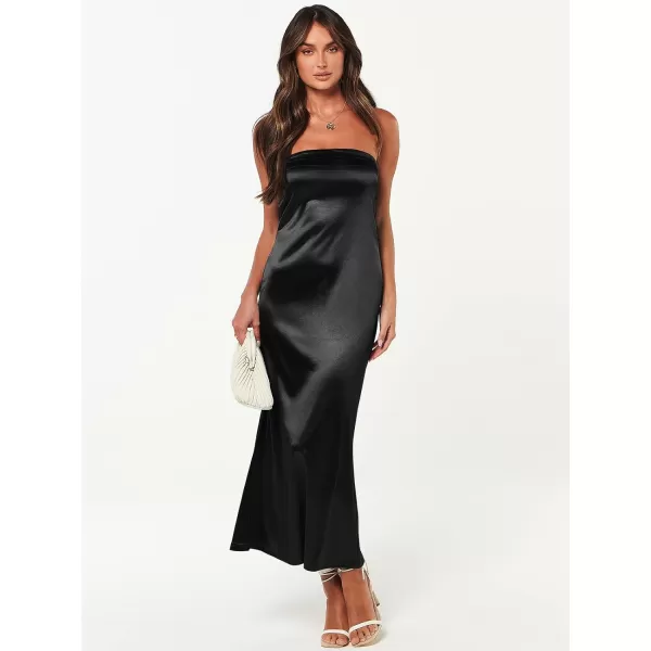Caracilia Womens Satin Tube Sexy Backless Cut Out Formal Wedding Guest Evening Party Maxi Dresses