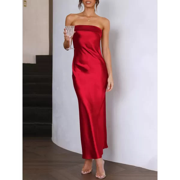Caracilia Womens Satin Tube Sexy Backless Cut Out Formal Wedding Guest Evening Party Maxi Dresses
